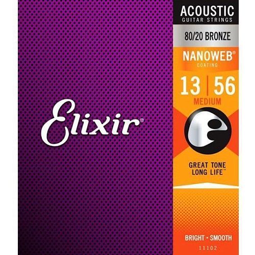 Elixir 11102 Nanoweb (13-56) Комплект струн для акустической гитары.